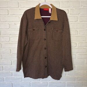 Liz Claiborne Brown Houndstooth Cotton Shacket Button Down Women's Size Large